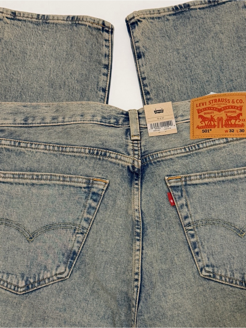Levi’s 501 Original Men’s Jeans 32x30 Light Wash Stretch Straight Leg NWT - Picture 2 of 15